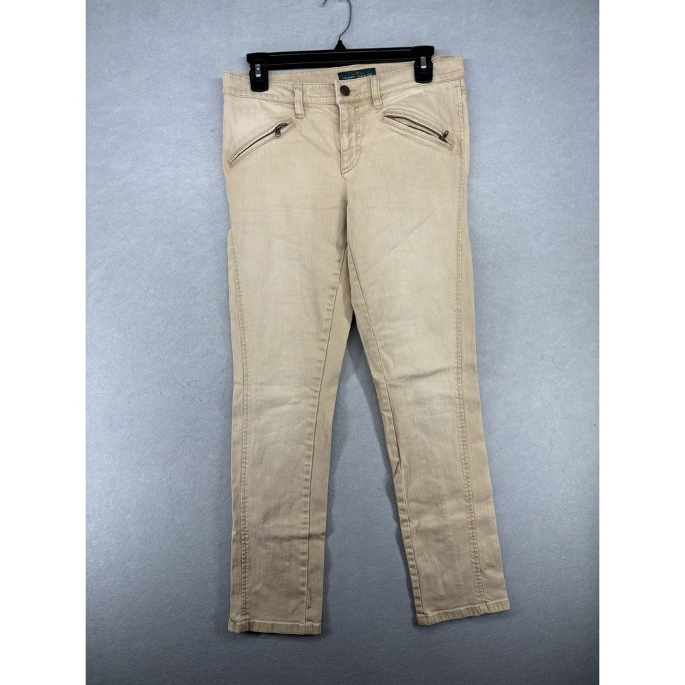 LRL Lauren Jeans Co. Sz 6 Classic Tan Denim Stretch Jeans Cotton Zip Pockets Y2K